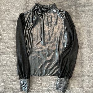 Generation Love metallic blouse with neck tie/bow